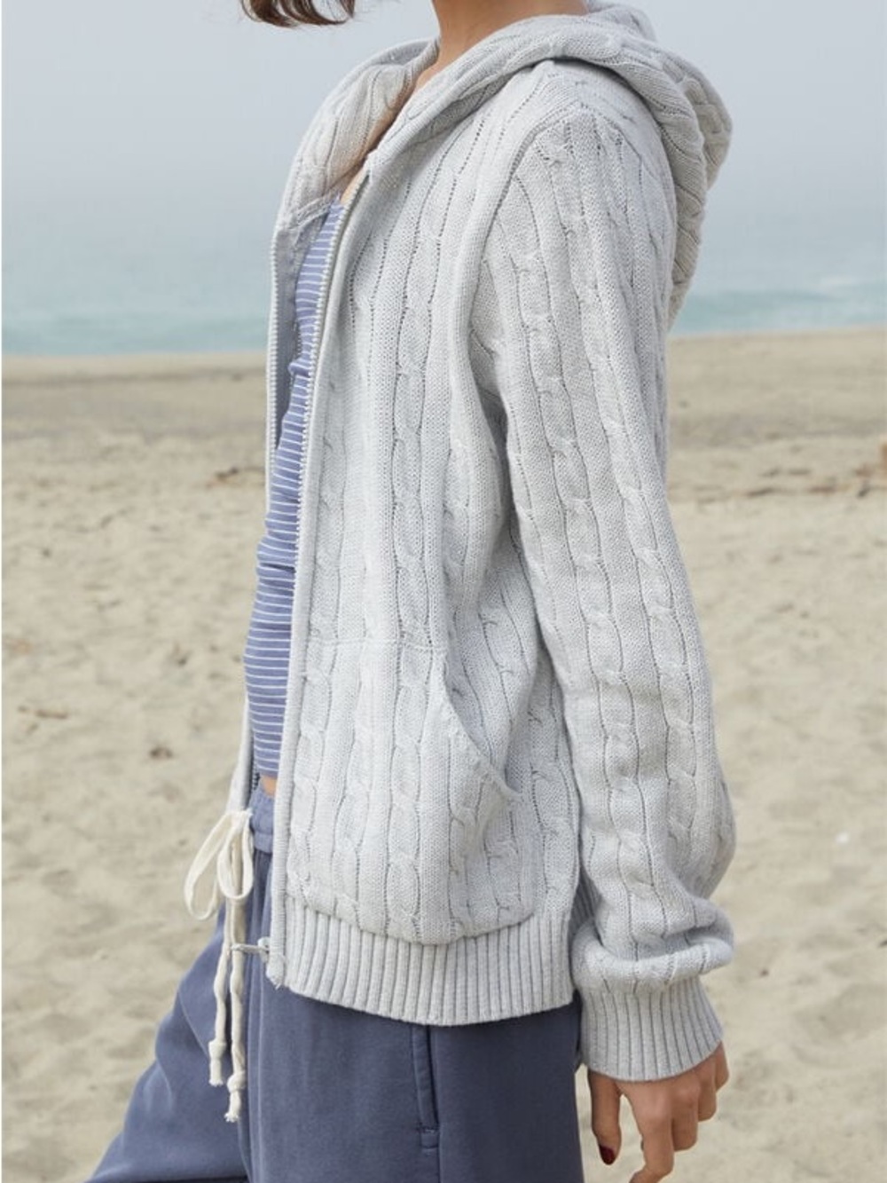 St John’s Bay White Cable-Knit Hooded Sweater Zip-Up